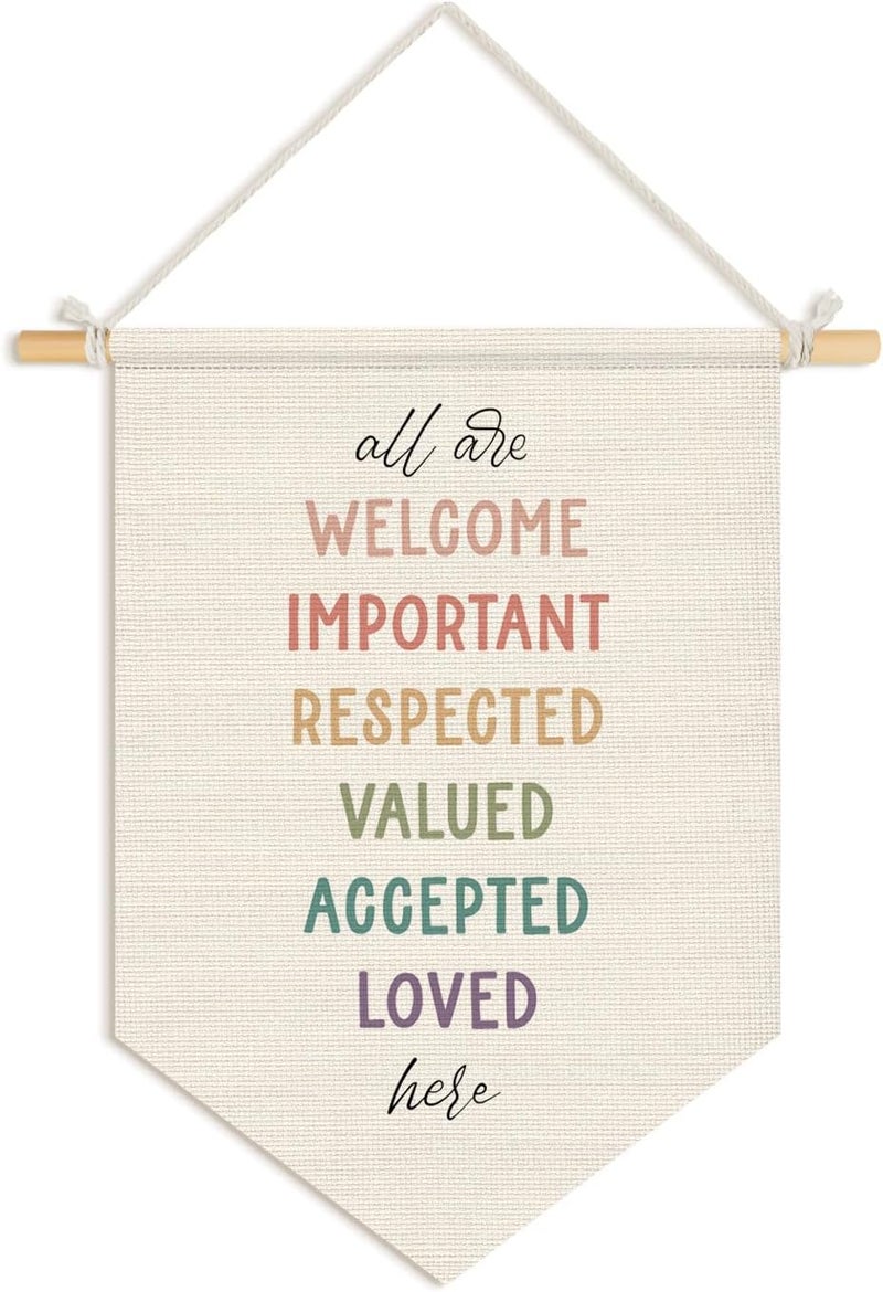 Wheatwin All Are Welcome Classroom Decor, Boho Classroom Wall Hanging Pennant Flag Banner, Inspirational Wall Decor for Nursery Playroom 15x11 Inch - Image 1